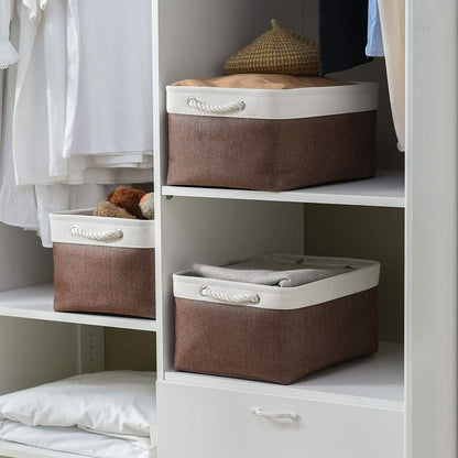 Fabric Storage Bins 12x8x5 inch [6-Pack] with Rope Handles - Decorative Baskets for Organizing