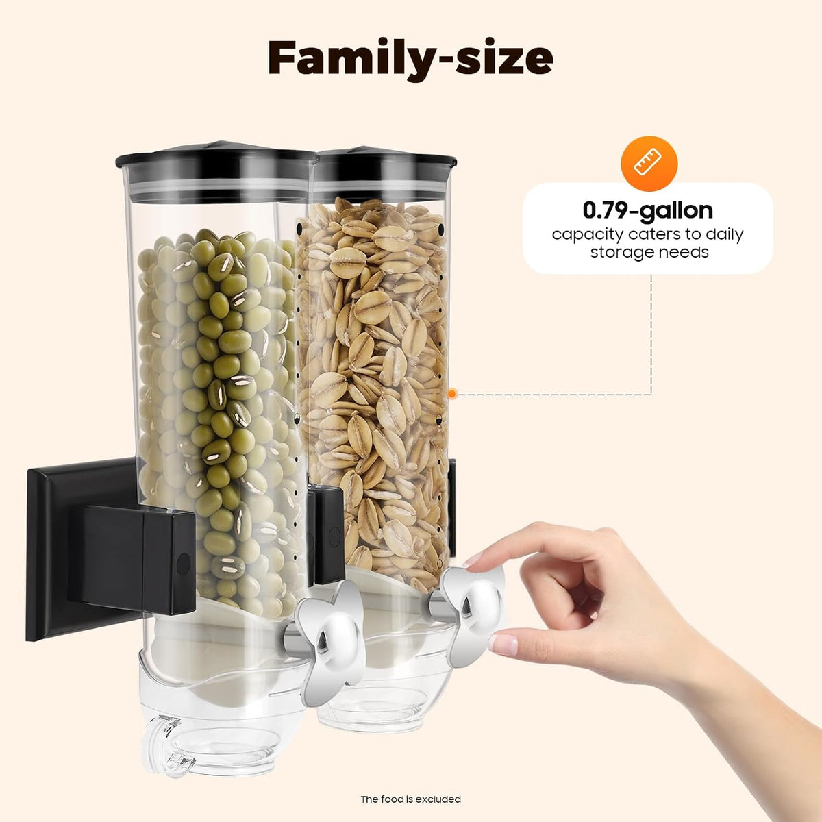 2 Pack Cereal Dispensers,Cereal Containers Storage,Wall-mounted Food Dispenser,Large Capacity Candy Dispenser,Convenient Storage Dual Control for Candy Oatmeal Coffee Bean Nuts (Silver)