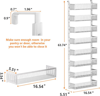6-Tier Over The Door Pantry Organizer with Mesh Baskets, Adjustable & Stable Hanging Spice Rack for Kitchen, Bathroom, Bedroom, and Baby Essentials Storage