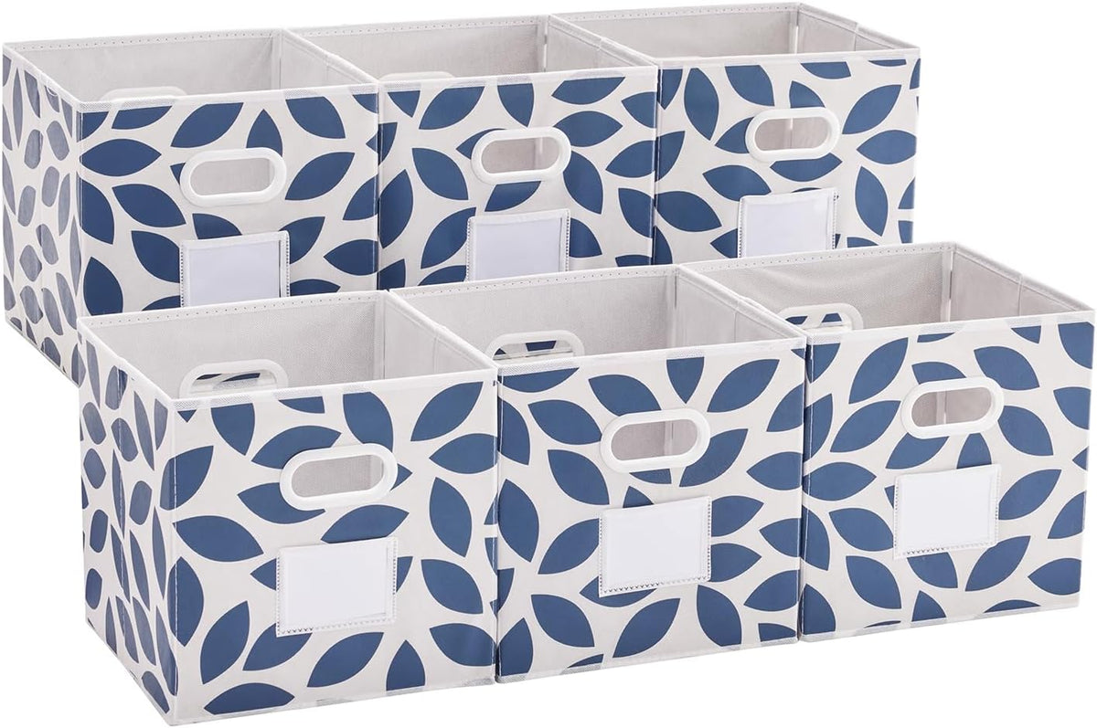 MAX Houser Fabric Storage Bins Cubes Baskets Containers with Dual Plastic Handles for Home Closet Bedroom Drawers Organizers, Flodable, Blue, Set of 4