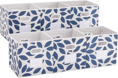 MAX Houser Fabric Storage Bins Cubes Baskets Containers with Dual Plastic Handles for Home Closet Bedroom Drawers Organizers, Flodable, Blue, Set of 4