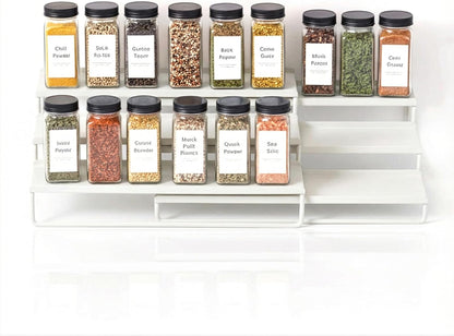 LIBKEN Tiered Spice Rack Organizer – Warm Gray Metal Countertop & Cabinet Spice Stand, Strong & Sturdy 3-Tier Shelf for Kitchen, Pantry, Seasoning Bottles – Minimal Scandinavian Design