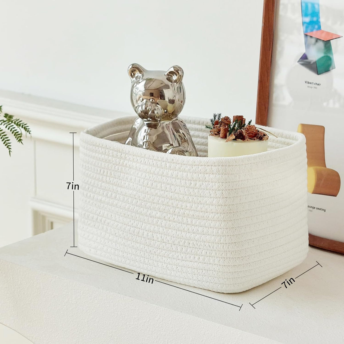 R RUNKA Small Cotton Rope Basket – Storage Bin for Organizing (10.6" x 6.7" x 6.7"), Bathroom Storage Basket for Shelf, Counter & Closet（Beige）
