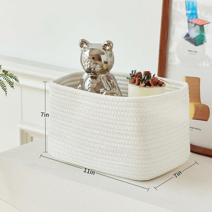 R RUNKA Small Cotton Rope Basket – Storage Bin for Organizing (10.6" x 6.7" x 6.7"), Bathroom Storage Basket for Shelf, Counter & Closet（Beige）