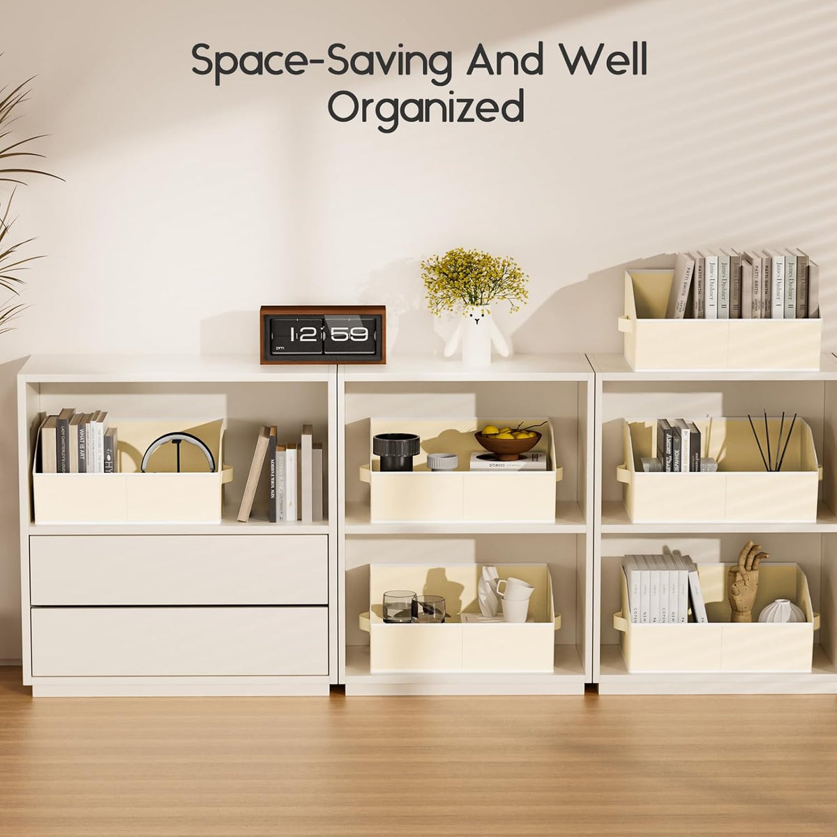 Homsorout Large Closet Organizers and Storage Bins - Trapezoid Storage Baskets for Shelves, Foldable Fabric Baskets with Handles Ideal for Closet, Basket, Wardrobe and Shelf Storage, Beige
