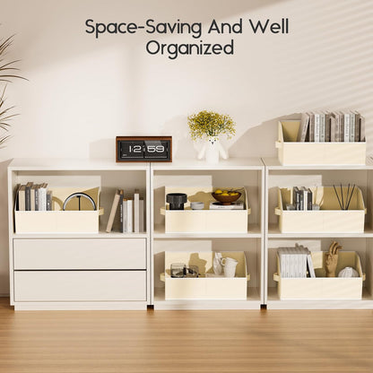Homsorout Large Closet Organizers and Storage Bins - Trapezoid Storage Baskets for Shelves, Foldable Fabric Baskets with Handles Ideal for Closet, Basket, Wardrobe and Shelf Storage, Beige