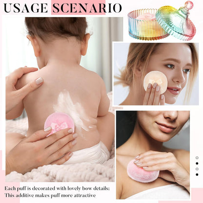Tioncy 3 Pcs Large Body Powder Puff and Container Valentine's Day gift Powder Container with Puff Crystal Case Soft Washable Reusable Velour Face Body Glitter Wet Dry Makeup (Classic,Clear)