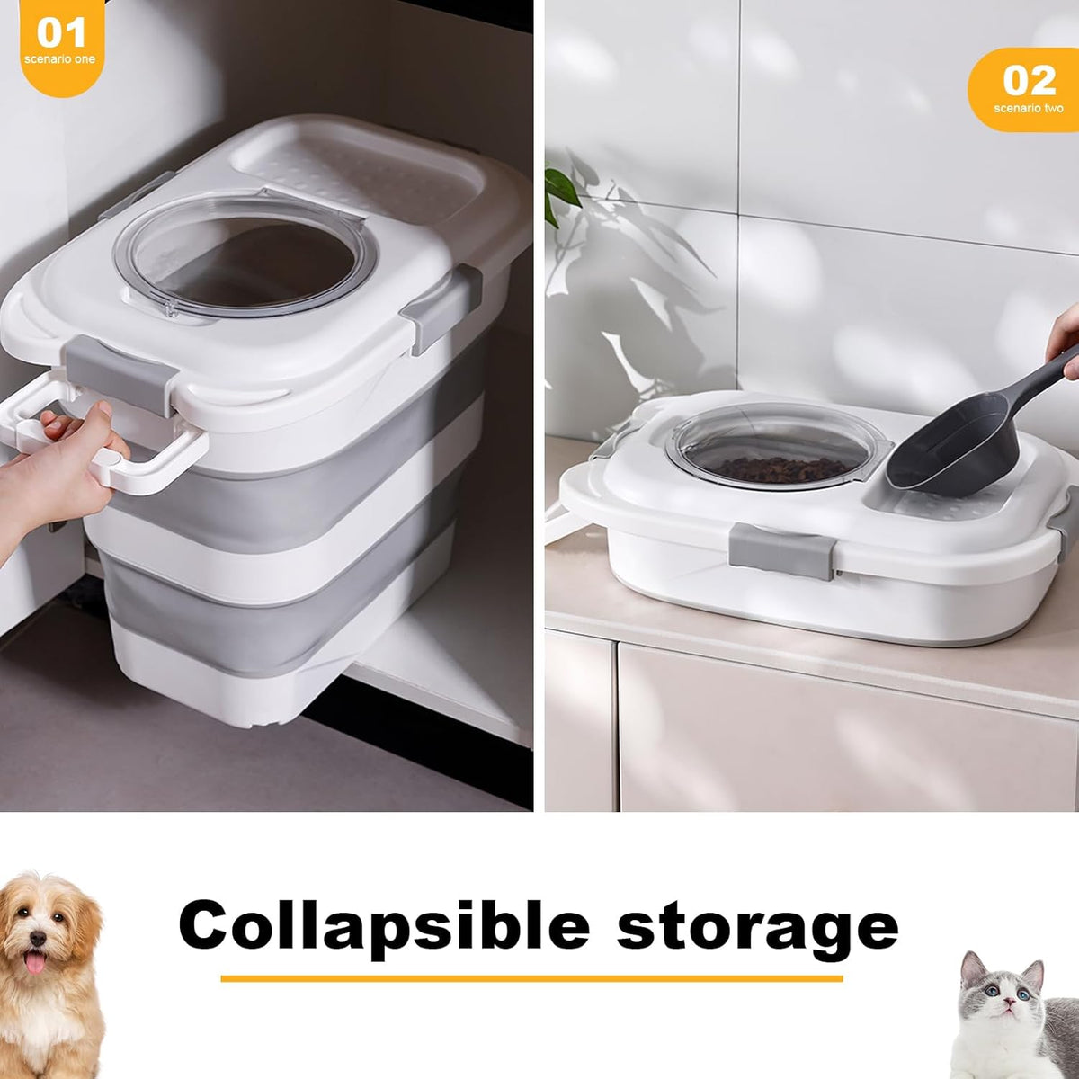 SEWIU Dog Food Storage Container Up to 2pack*20LB,Collapsible Dog Food Container with Travel Silicone Bowl and Scoop for Dog/Cat/Bird Food/Cat litter,Keep Dry Food Fresh,Easy to Move.