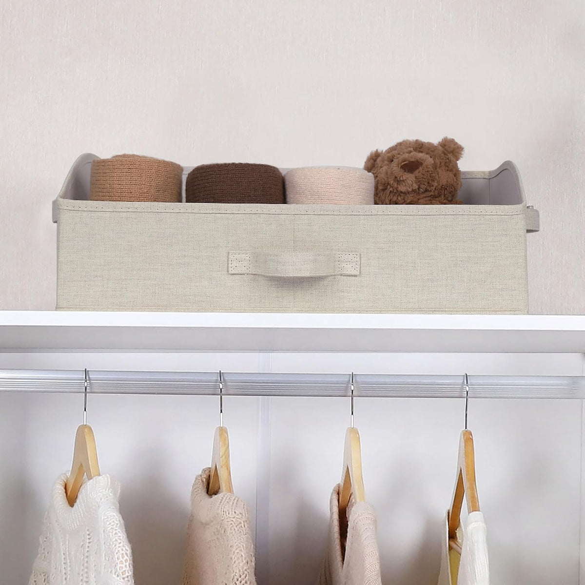 WUIKE Closet Organizers and Storage, Trapezoid Storage Bins, Fabric Closet Bins with Handles, Foldable Storage Baskets for Clothes, Purse, Blanket, Herringbone Gray, Extra Large