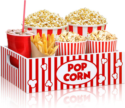 Movie Night Supplies Snack Trays with Handles Reusable Wooden Movie Gift Basket for Theater Popcorn Bucket Bowl Box Container Family Room Decor(Classic Style)