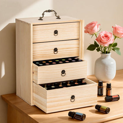 TORIBIO Essential Oil Storage Box for 60 Bottles, Wooden Essential Oils Holder Organizer Holds 5-30ml for Young Living & Doterra Bottles