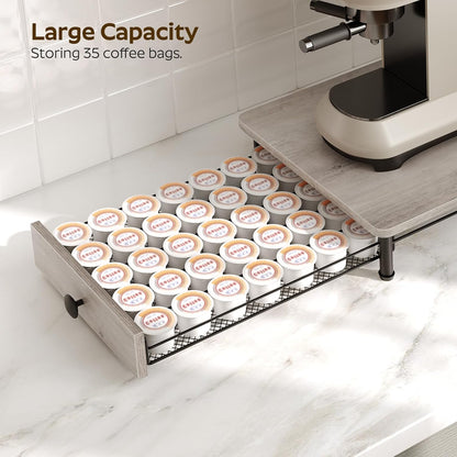 YATINEY Coffee Pod Drawer Holder, Coffee Pod Drawer for K Cup, 35 Capacity Coffee Capsules Storage Organizer, Sliding Mesh Basket, for Home Office, Kitchen, Rustic Brown KH08BRG1