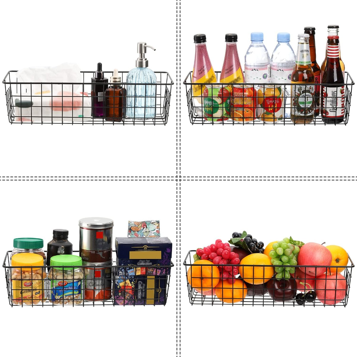 Hedume 3 Pack Metal Wire Storage Organizer Basket, 16.2" x 6.3" x 4.4" Bin Basket with Handles, Versatile Organizer for Kitchen, Pantry, Closet, Laundry Room, Cabinets, Bathroom - Black