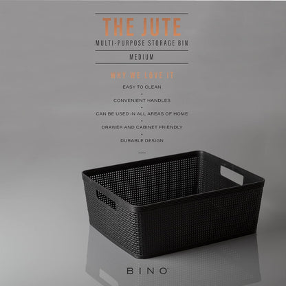 BINO | Woven Plastic Basket | Small (Natural), 5-Pack | THE JUTE COLLECTION | Home Organization, Space - Saving Storage, Stylish Design | Jute Basket | Plastic Storage Basket