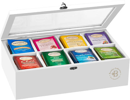 Tea Bag Organizer with Drawer - Bamboo Tea Box Organizer, 8-Compartment Tea Storage Box with Acrylic Lid and Magnetic Closure, Tea Box for Kitchen Counter, Gifts for Mom, Wife, Tea Lovers