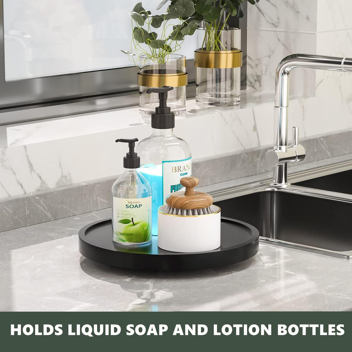 Lazy Susan Organizer, 10 Inch Non-Skid Bamboo Turntable Organizer for Salt Pepper Olive Oil and Spices Next to Stove, Wooden Lazy Susan for Table or Kitchen Countertop Organizer