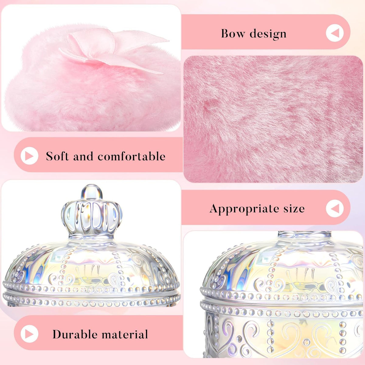 Tioncy 3 Pcs Large Body Powder Puff and Container Valentine's Day gift Powder Container with Puff Crystal Case Soft Washable Reusable Velour Face Body Glitter Wet Dry Makeup (Classic,Clear)