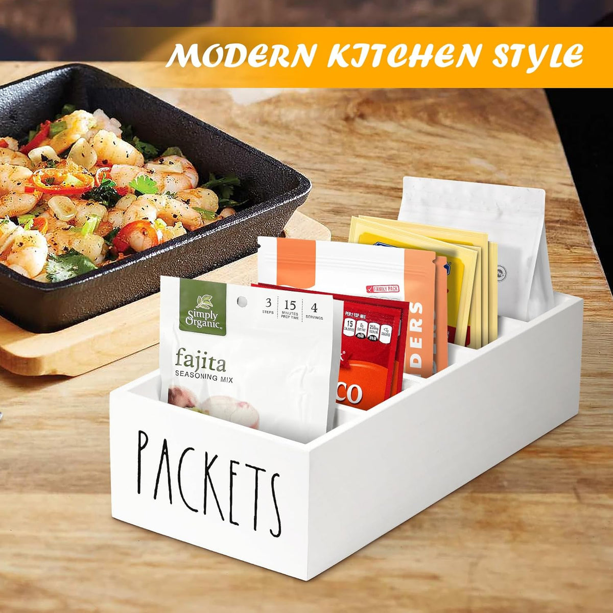 Seasoning Packet Organizer, Spice Packet Storage Organizer with 5 Compartments, Wooden Food Packet Organizer, Caddy Storage for Kitchen Pantry Cabinet, Modern Kitchen Organization Bins(Black)