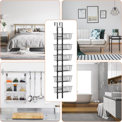 10 Tier Over the Door Pantry Organizer, Over the Door Spice Rack with Adjustable Baskets, Metal Hanging Door Pantry Organizers and Storage for Kitchen Bathroom Bedroom, White