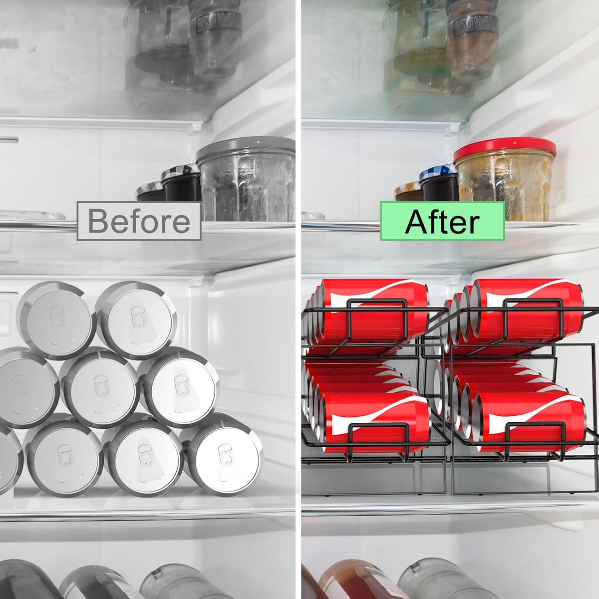 MOOACE 4 Pack Can Dispenser Rack, Can Organizer for Pantry Kitchen Cabinet, Canned Food Storage Holder for Refrigerator Countertop, Black
