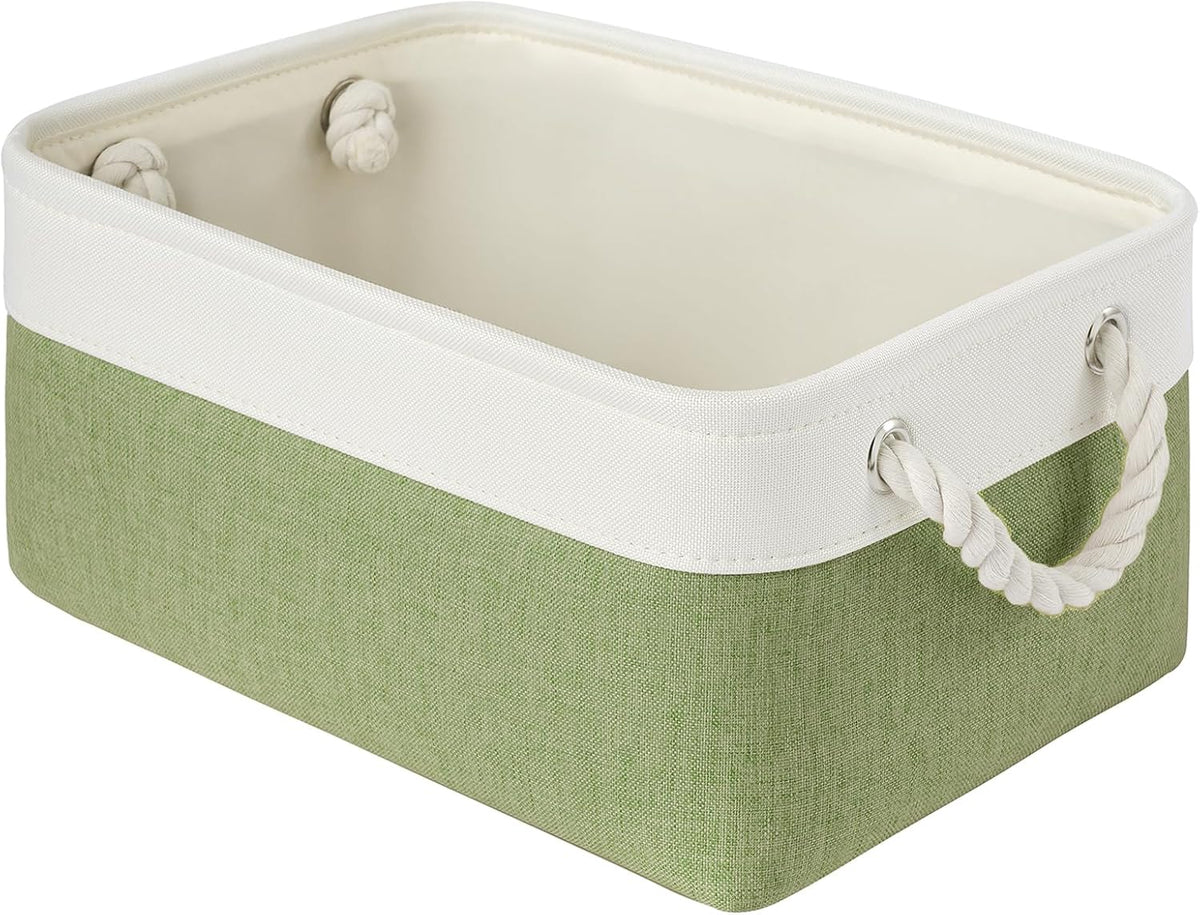 Large Storage Baskets- 15.7x11.8x8.26 inch Storage Bins for Shelves and Closet Organizing, Foldable Fabric Bin for Home Organization Clothes and Laundry (3-Pack, White&Khaki)