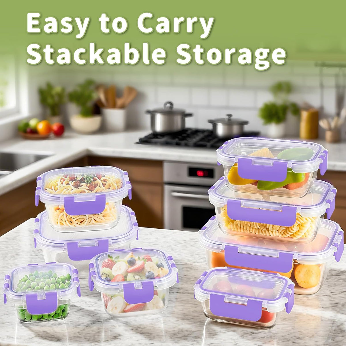 8 Pack Borosilicate Glass Food Storage Containers with Lids, Glass Meal Prep Containers, Airtight Bento Lunch Boxes with Snap Locks, Oven, Freezer and Dishwasher Safe, BPA Free, Kitchen Storage Set