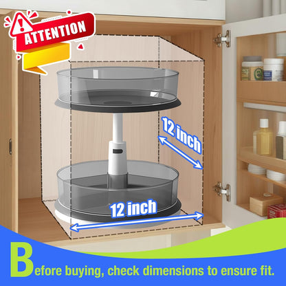 2 Tier Lazy Susan Turntable Organizer for Medicine Cabinet Bottle Pantry Countertop with Clear Large Spice Rack 11 Inch Grey