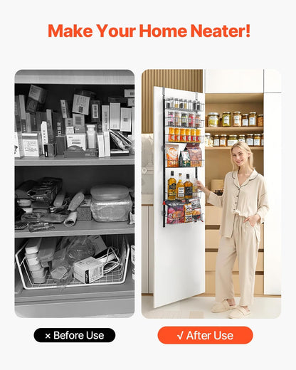 VEVOR Over the Door Pantry Organizer, 10-Tier Pantry Organization and Storage, Heavy-Duty Steel Hanging Spice Rack, Adjustable Wall Seasoning Shelves, for Home Kitchen Laundry Room Bathroom, White