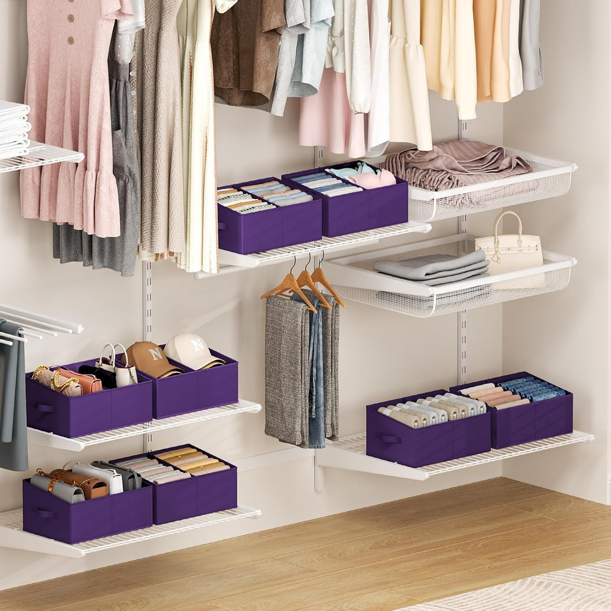 DIMJ Closet Storage Bins - Fabric Storage Baskets for Shelves, Collapsible Closet Organizers and Storage with Handles, Trapezoid Shelf Organization Storage Cubes for Purse, Toys, Books, Towel, Socks