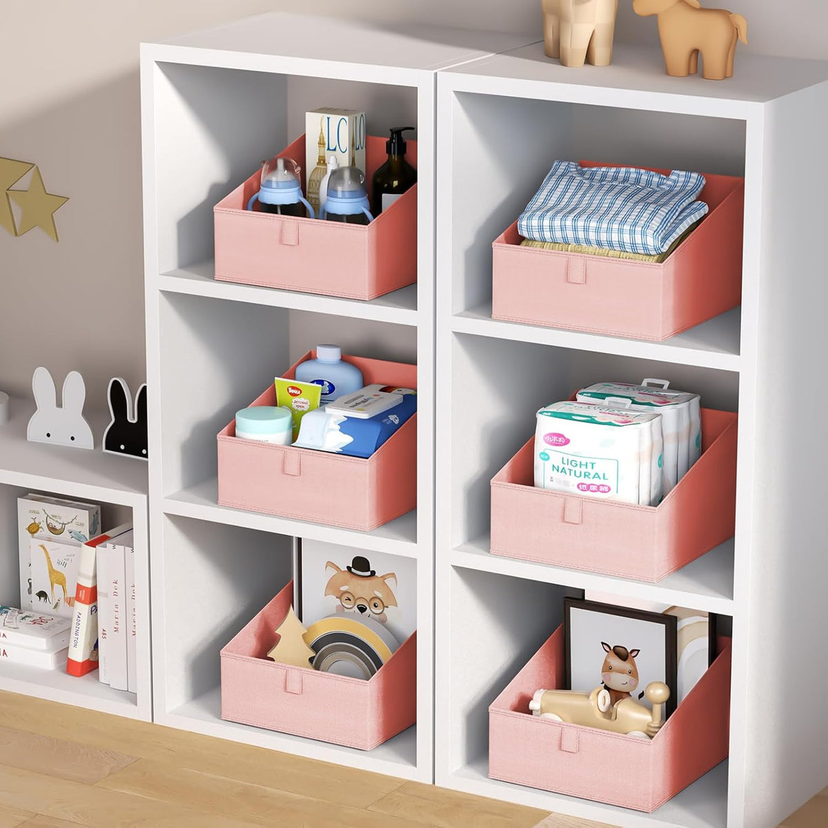 DIMJ Closet Storage Bins - Fabric Storage Baskets for Shelves, Collapsible Closet Organizers and Storage with Handles, Trapezoid Shelf Organization Storage Cubes for Purse, Toys, Books, Towel, Socks