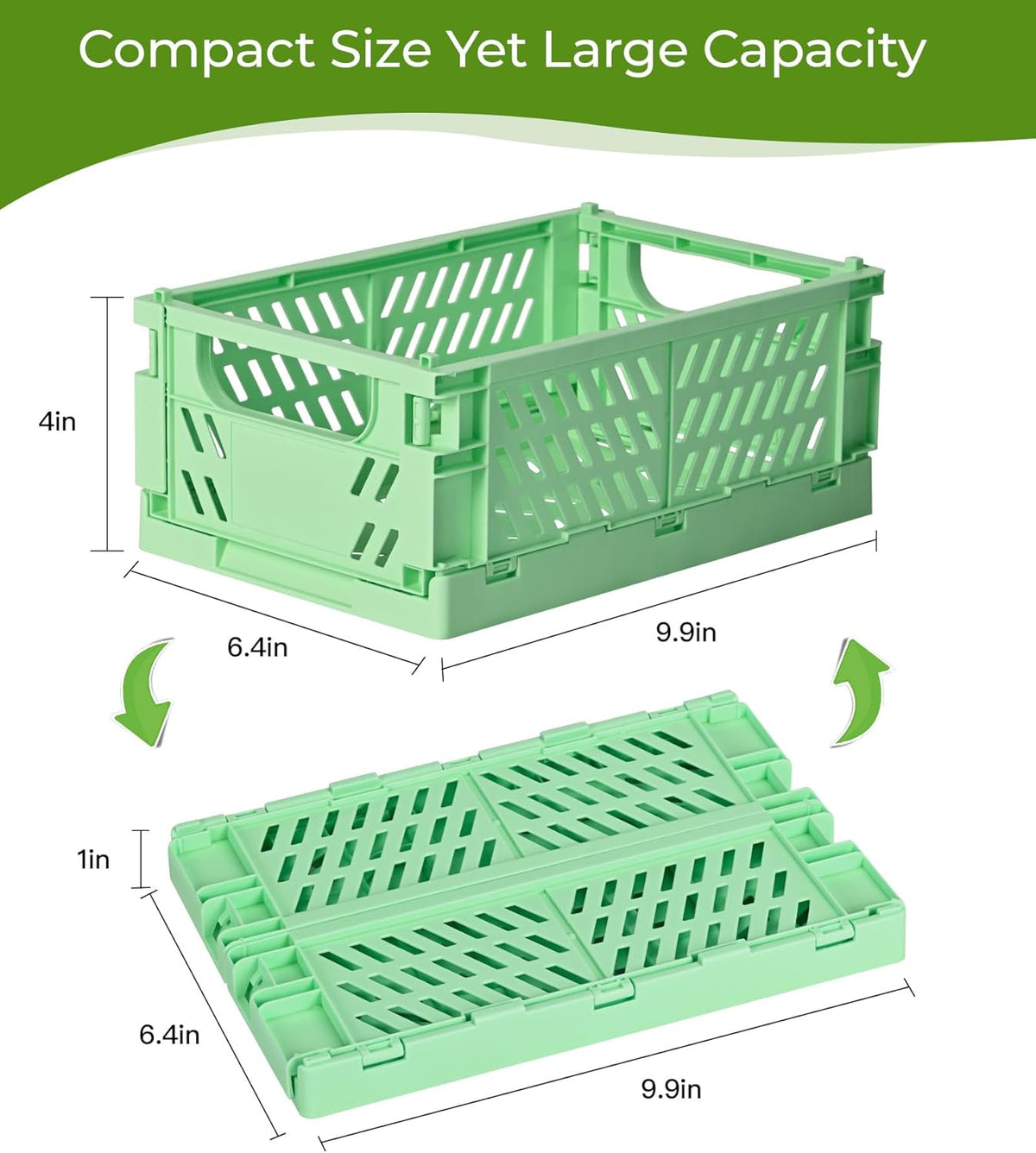 HUUSMOT 6-Pack Small Pastel Plastic Storage Baskets, Collapsible Crates for Organizing, Space-Saving Mini Bins for Classroom, Kitchen, Office, Bedroom (5.9" x 3.8" x 2.2")