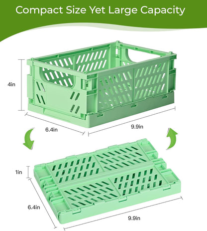 HUUSMOT 6-Pack Small Pastel Plastic Storage Baskets, Collapsible Crates for Organizing, Space-Saving Mini Bins for Classroom, Kitchen, Office, Bedroom (5.9" x 3.8" x 2.2")