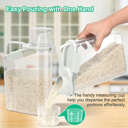 TBMax Rice Container Cereal Storage Container 2 Pack 5 Lbs, Kitchen Pantry Dry Food Storage Holder with Easy-Pouring Spout & Handy Cup, Small Pet Dog Cat Food Dispenser for Daily Feeding -Grey