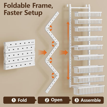 POKIPO 9 Tier Over The Door Pantry Organizer, 2 in 1 Wall Mount or Hanging Spice Rack with Adjustable Deep Basket, Heavy-Duty Seasoning Organizer and Storage for Kitchen Cabinet Closet Bathroom