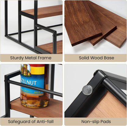THYGIFTREE Coffee Syrup Rack Organizer 2-Tier 10 Syrup Bottles Holder Stand Metal with Wood Base for Coffee Bar Storage Shelves for Kitchen Countertop Matte Black