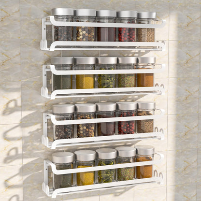 LUCYCAZ Wall Mounted Spice Rack with 8 Hooks, Spice Organizer Shelf for Stove Cabinet Pantry Door,Screw or Adhesive Spice Shelf Hanging Wall Spice Rack in Kitchen and RV (Black)