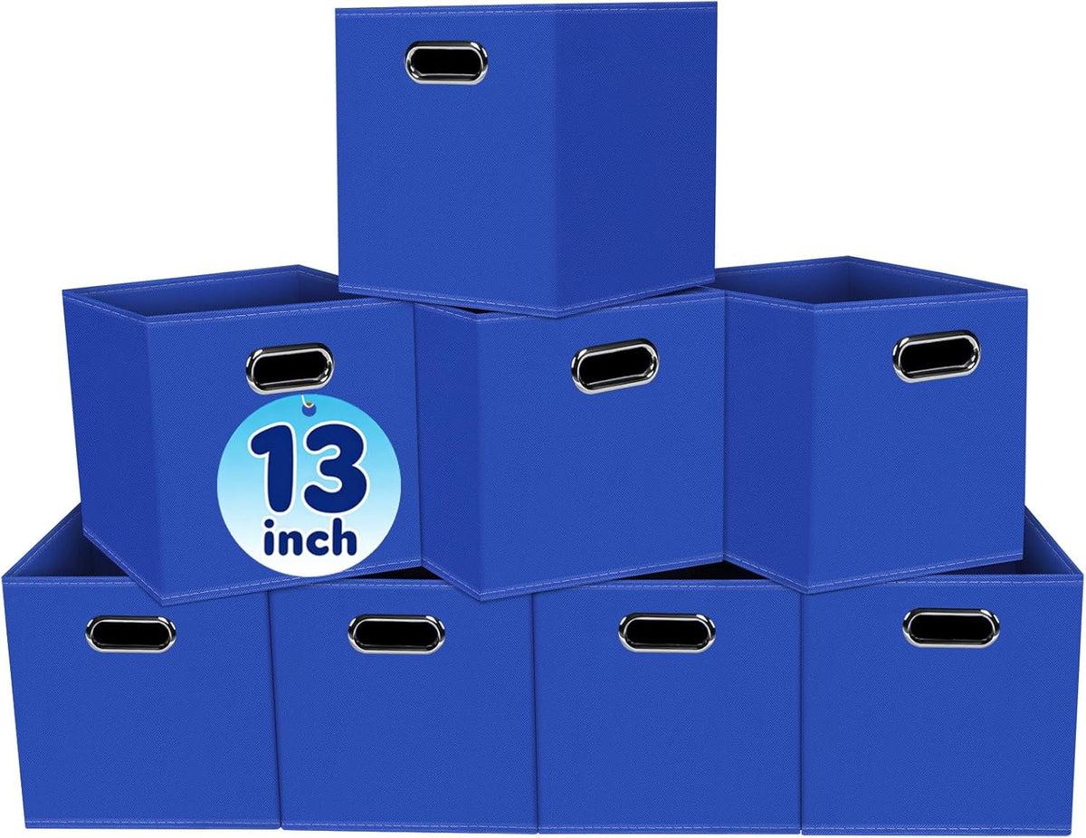Black Fabric Cubby Storage Bins，13x13x13 Inches ，Cube Organizer Bin Foldable Storage Boxes with Dual Handles Fabric Organizer Box and collapsible Storage basket，Set of 3 ，Black