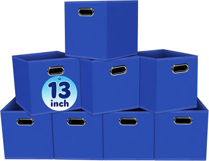 Black Fabric Cubby Storage Bins，13x13x13 Inches ，Cube Organizer Bin Foldable Storage Boxes with Dual Handles Fabric Organizer Box and collapsible Storage basket，Set of 3 ，Black