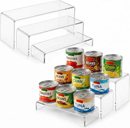 Expandable Can Rack Organizer 2 Pack, 3-Tier Adjustable Length | Set of 2 Holds Up to 36 Cans, Stability with Non-Skid Shelf, Canned Goods Storage Display for Pantry, Cabinet