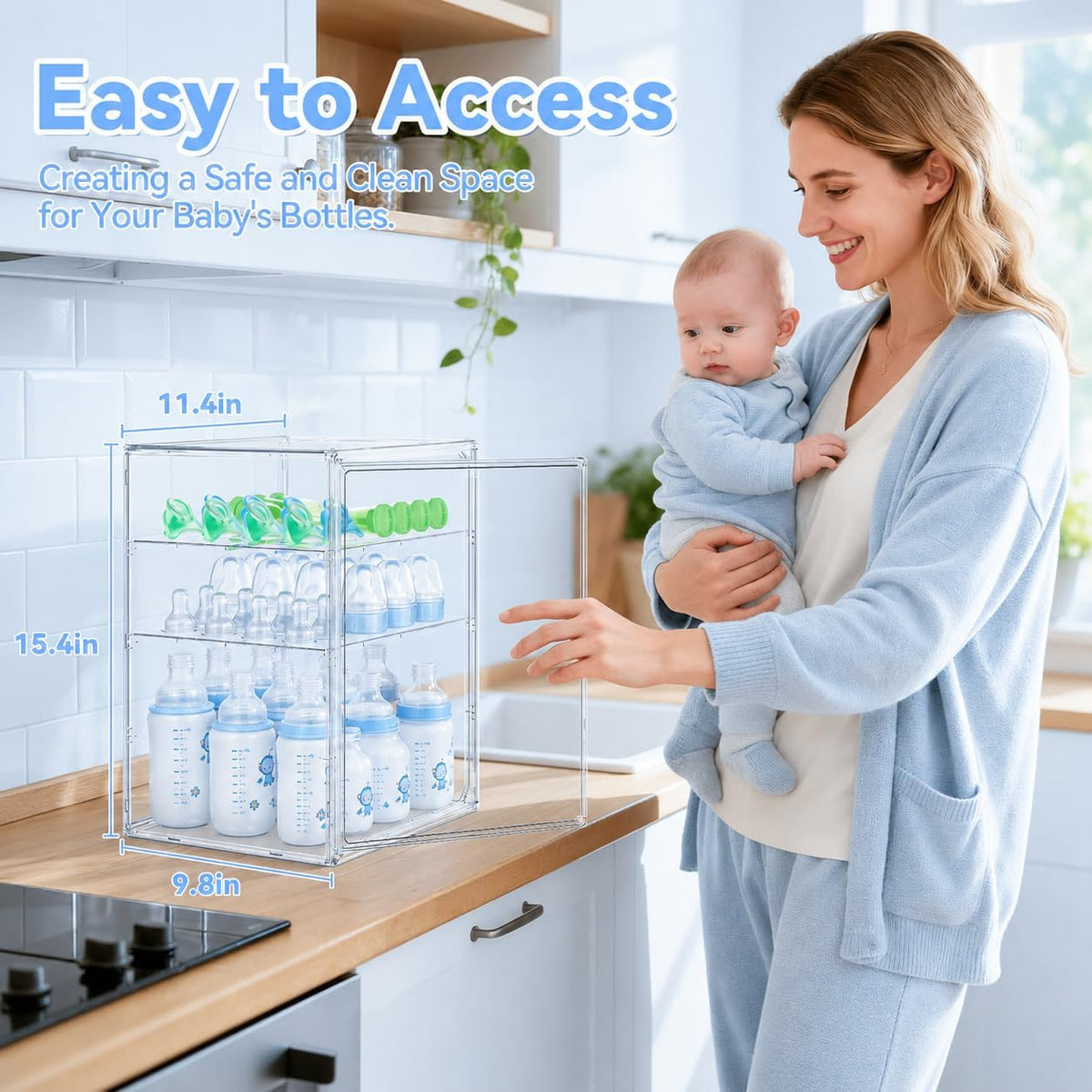 Baby Bottle Storage Organizer, Large 3 Tier Acrylic Bottle Storage Organizer Container for Countertop, Clear Plastic Bottle Station Organizers for Kitchen Cabinet Vanity Bathroom, Gifts for New Mom