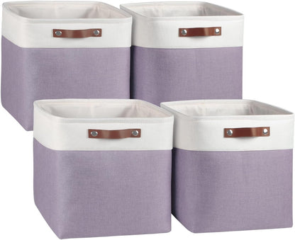 Univivi 4PC Small Fabric Storage Bins,15x6x5 inch Long Narrow Storage Baskets with PU Handles for Closet,Cabinet,Countertop Organizing Small Items (Gray,15x6x5 inch)