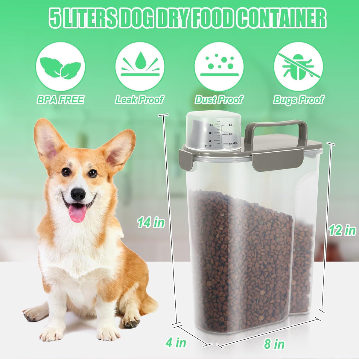 Dog Cat Food Storage Container 3-5lb, Pet Food Container Airtight with Large Spout & Cup, BPA-Free Plastic Food Dispenser for Pet Food, Bird Seed, Rice, Flour (Pink (3L-1pack))