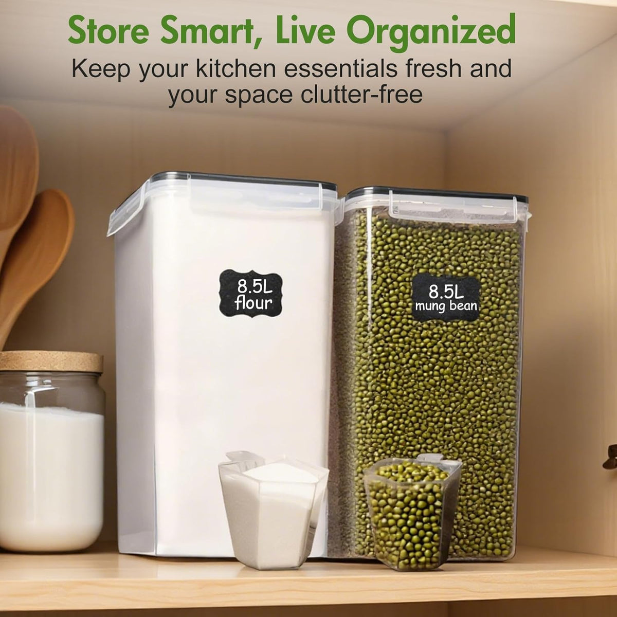 ALSO GO 2 PC (9.5L | 321 Oz) Extra Large Airtight Food Storage Containers with Lids,Kitchen and Pantry Organization Plastic Containers for Flour,Rice,Cereal,Pasta,Sugar,dog food (Leakproof, BPA-Free)