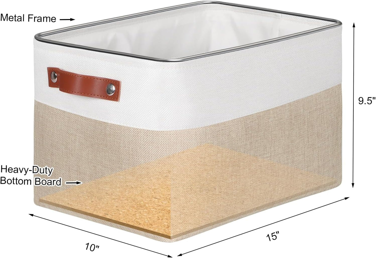 Univivi 4PC Small Fabric Storage Bins,15x6x5 inch Long Narrow Storage Baskets with PU Handles for Closet,Cabinet,Countertop Organizing Small Items (Gray,15x6x5 inch)