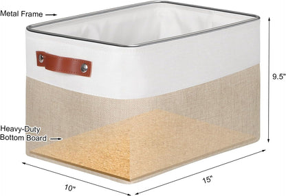 Univivi 4PC Small Fabric Storage Bins,15x6x5 inch Long Narrow Storage Baskets with PU Handles for Closet,Cabinet,Countertop Organizing Small Items (Gray,15x6x5 inch)