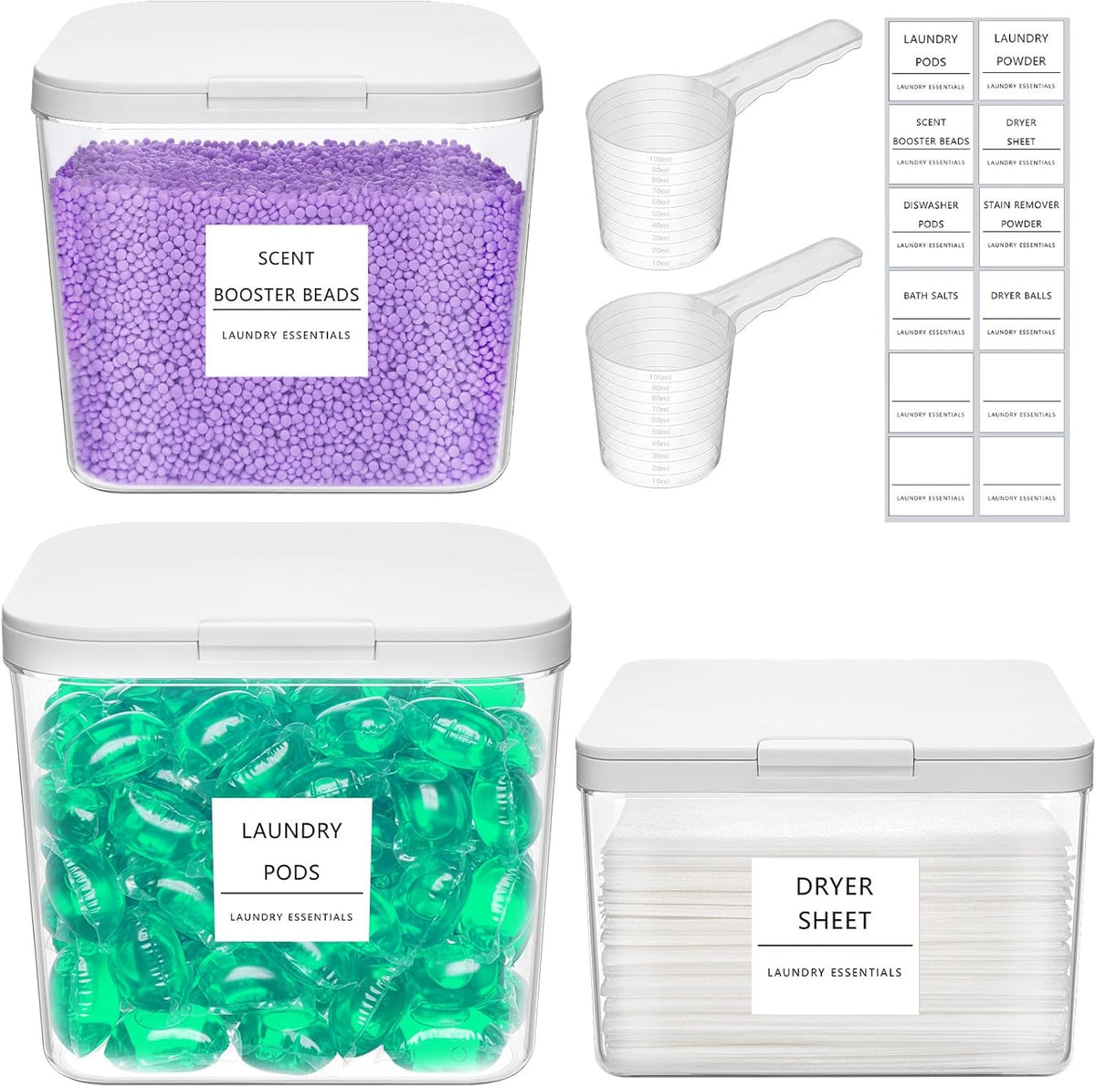 Lifewit Laundry Pods Container with Pop-up Lid, Laundry Room Organization, Dryer Sheet Holder for Washing Powder Scent Booster Beads, 2700 ml/0.72gal,2 Pcs