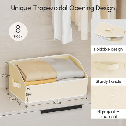 Homsorout Large Closet Organizers and Storage Bins - Trapezoid Storage Baskets for Shelves, Foldable Fabric Baskets with Handles Ideal for Closet, Basket, Wardrobe and Shelf Storage, Beige