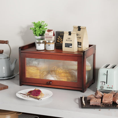 BAMBANG Bamboo Bread Box for Kitchen Countertop, Extra Large Farmhouse Bread Box with 4-Side Clear Panels, Wooden Bread Storage Container for Homemade Bread, Natural