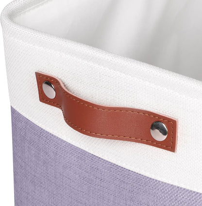 Univivi 4PC Small Fabric Storage Bins,15x6x5 inch Long Narrow Storage Baskets with PU Handles for Closet,Cabinet,Countertop Organizing Small Items (Gray,15x6x5 inch)