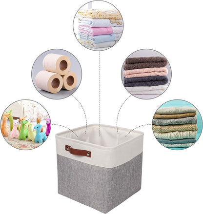 Univivi 4PC Small Fabric Storage Bins,15x6x5 inch Long Narrow Storage Baskets with PU Handles for Closet,Cabinet,Countertop Organizing Small Items (Gray,15x6x5 inch)